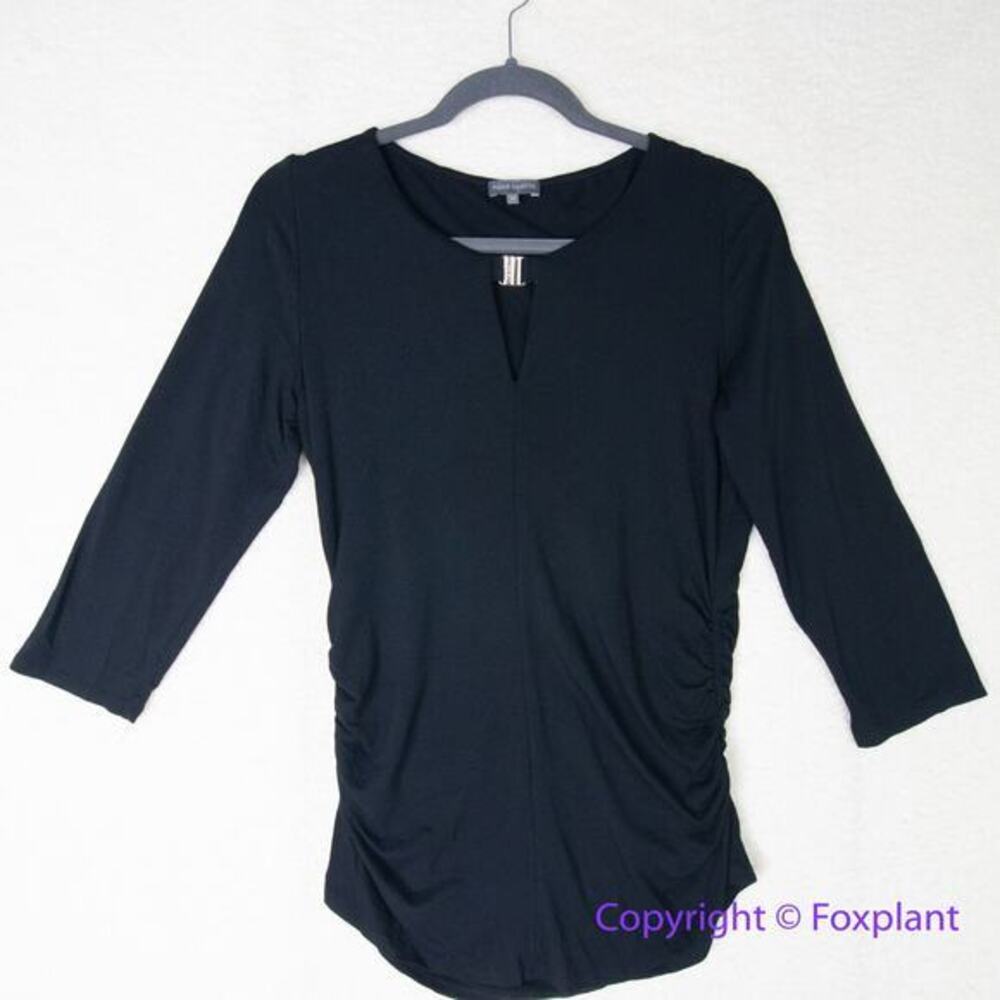 Vince Camuto black three quarter sleeves top ruched sides, size M